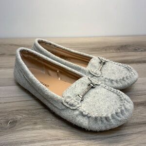 Lucky Brand Abeeku Slip On Moccasins Womens Sz 7M Gray Textile Horsebit Flat